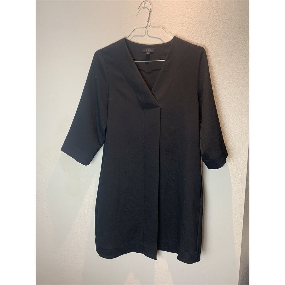 Cos, black short dress, 3/4 sleeves, size 8